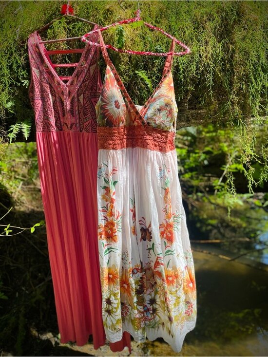 Magic Dresses & Skirts - MAGIC | 1X | Floral 100% Cotton Gauze V-Neck Tank Crochet Flowy Boho Maxi Dress